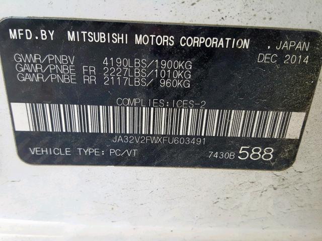 JA32V2FWXFU603491 - 2015 MITSUBISHI LANCER SE WHITE photo 10