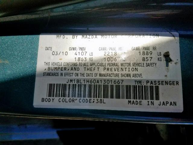 JM1BL1H60A1301667 - 2010 MAZDA 3 S BLUE photo 10