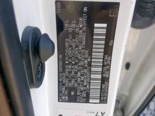 JTJBM7FX8A5000713 - 2010 LEXUS GX WHITE photo 10