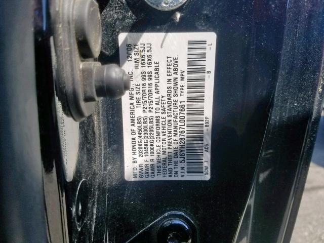 5J6YH28767L007661 - 2007 HONDA ELEMENT EX BLACK photo 10