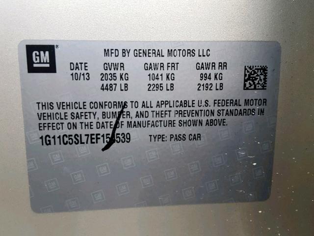 1G11C5SL7EF154539 - 2014 CHEVROLET MALIBU 1LT GOLD photo 10