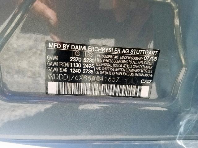 WDDDJ76X86A041657 - 2006 MERCEDES-BENZ CLS 55 AMG SILVER photo 10