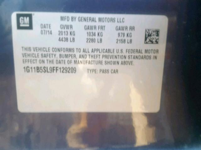 1G11B5SL9FF129209 - 2015 CHEVROLET MALIBU LS BLUE photo 10