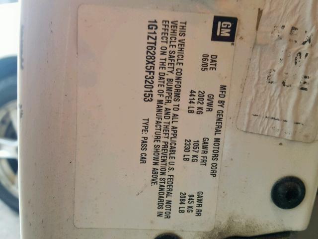 1G1ZT628X5F320153 - 2005 CHEVROLET MALIBU MAX 白色 照片 10