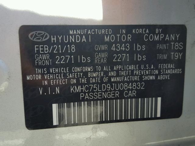 KMHC75LD9JU084832 - 2018 HYUNDAI IONIQ SEL SILVER photo 10