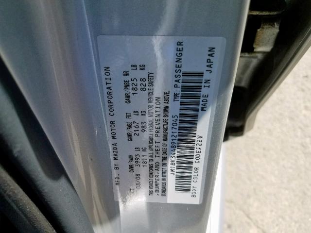 JM1BK344891217045 - 2009 MAZDA 3 S SILVER photo 10