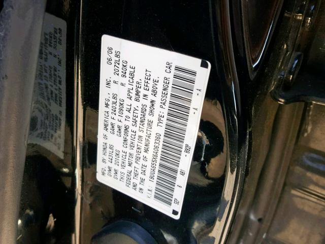 19UUA655X6A063360 - 2006 ACURA 3.2TL GRAY photo 10