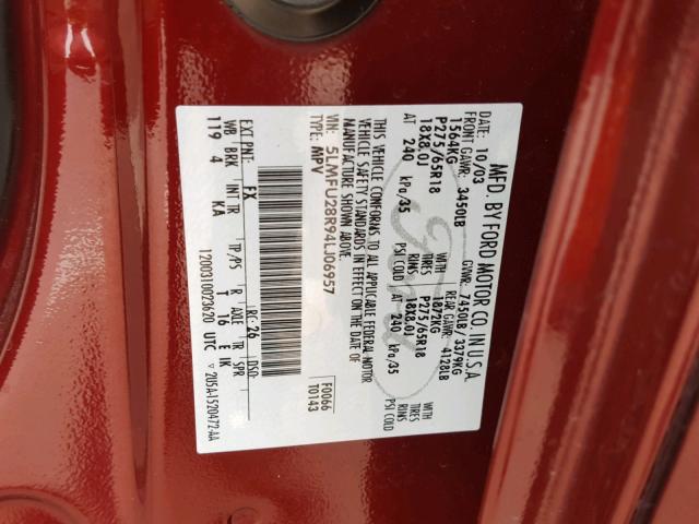 5LMFU28R94LJ06957 - 2004 LINCOLN NAVIGATOR 栗色 照片 10