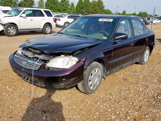 1HGEJ6678YL044270 - 2000 HONDA CIVIC LX PURPLE photo 2