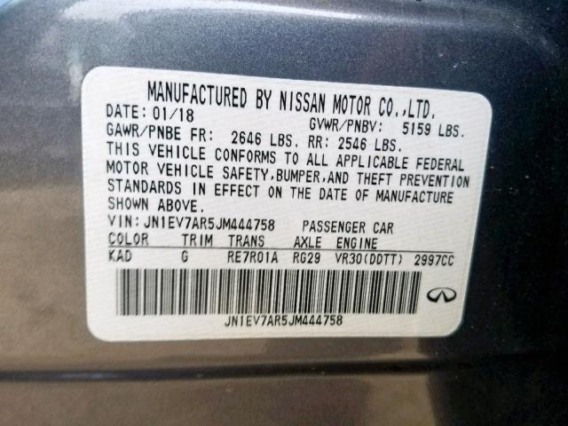 JN1EV7AR5JM444758 - 2018 INFINITI Q50 LUXE SILVER photo 10