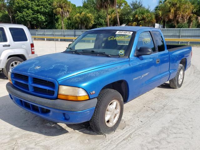 1B7GL22X2XS288291 - 1999 DODGE DAKOTA BLUE photo 2