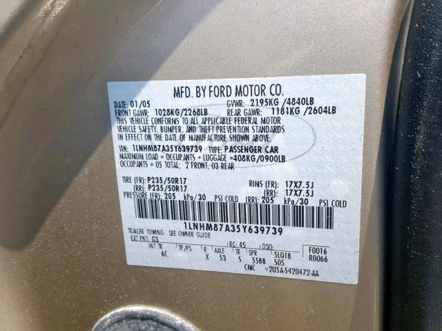 1LNHM87A35Y639739 - 2005 LINCOLN LS 奶油色 照片 10