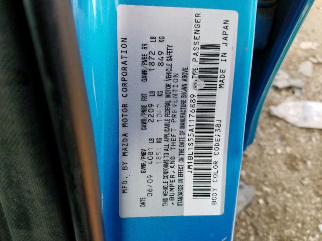 JM1BL1S55A1176889 - 2010 MAZDA 3 S BLUE photo 10