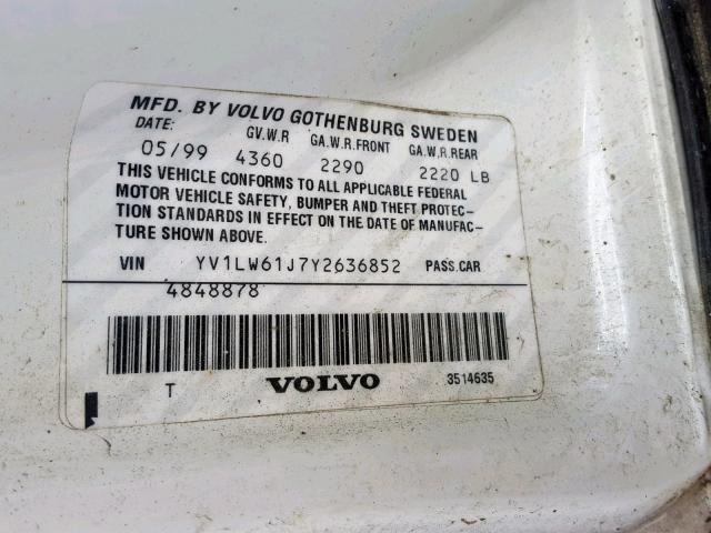 YV1LW61J7Y2636852 - 2000 VOLVO V70 BASE WHITE photo 10