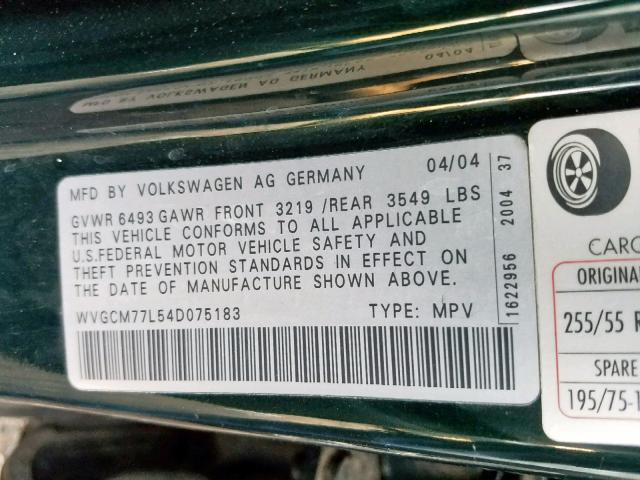 WVGCM77L54D075183 - 2004 VOLKSWAGEN TOUAREG 4. GREEN photo 10