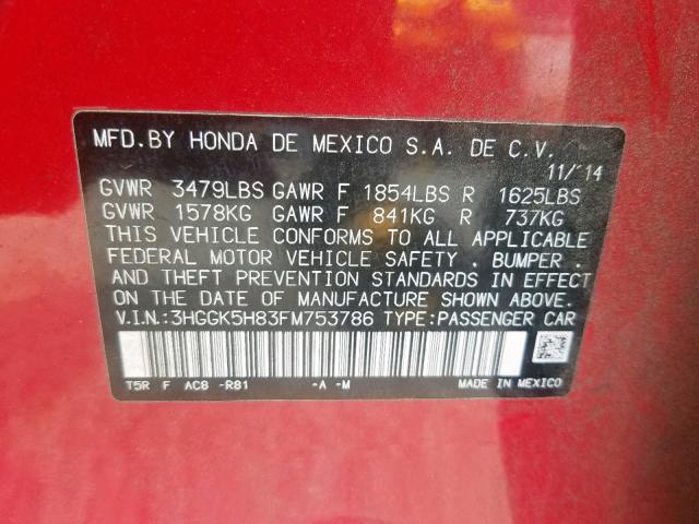 3HGGK5H83FM753786 - 2015 HONDA FIT EX RED photo 10