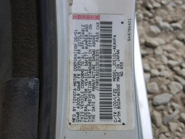 JTHBD182210031839 - 2001 LEXUS IS 300 SILVER photo 10