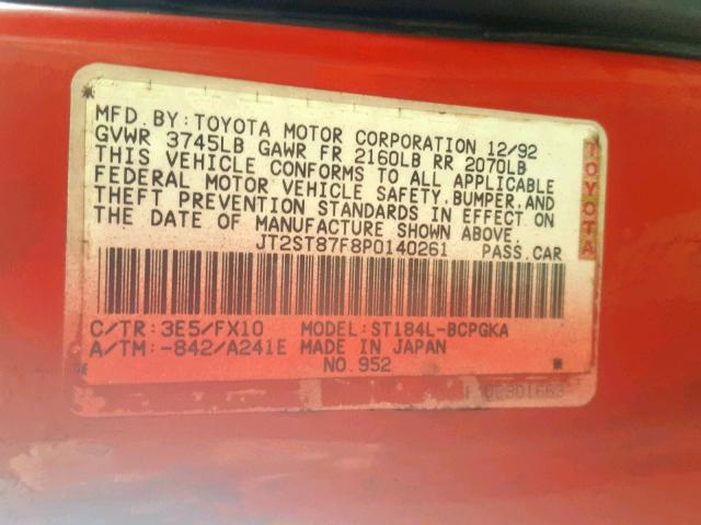 JT2ST85N4N0122086 - 1992 TOYOTA CELICA GT- RED photo 10