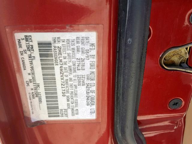 2MELM74W2VX721730 - 1997 MERCURY GRAND MARQ RED photo 10