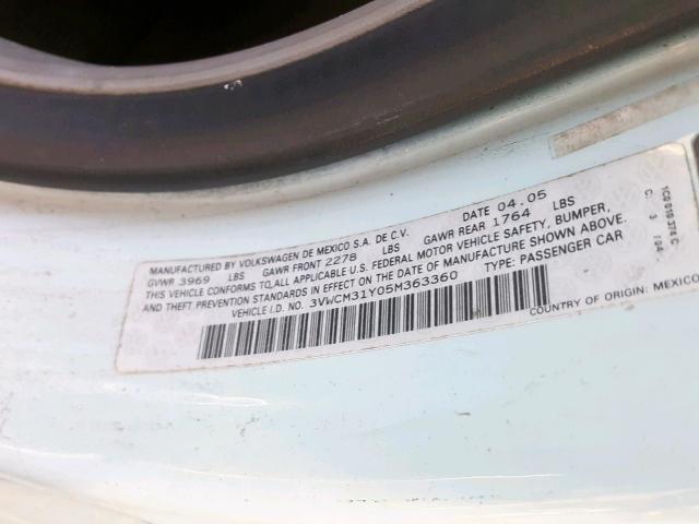 3VWCM31Y05M363360 - 2005 VOLKSWAGEN NEW BEETLE ლურჯი ფოტო 10