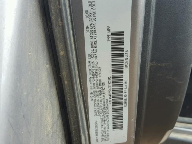 4S4BP60C997327983 - 2009 SUBARU OUTBACK SILVER photo 10