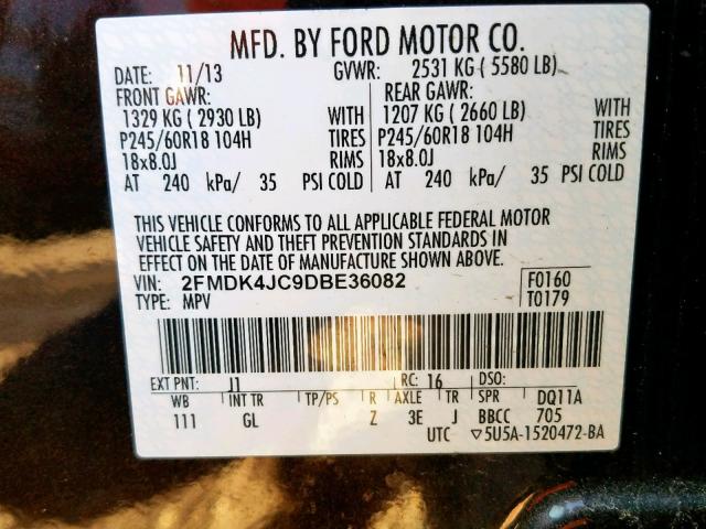 2FMDK4JC9DBE36082 - 2013 FORD EDGE SEL BROWN photo 10