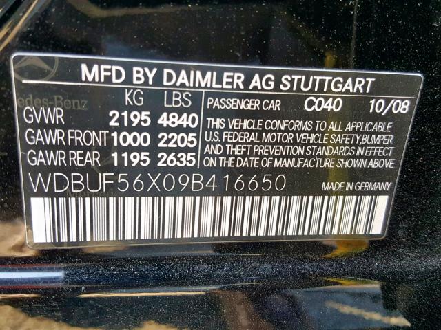 WDBUF56X09B416650 - 2009 MERCEDES-BENZ E 350 BLACK photo 10