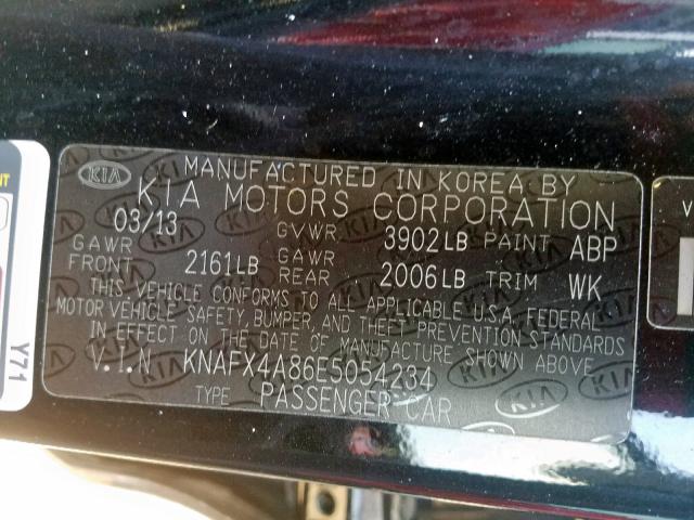 KNAFX4A86E5054234 - 2014 KIA FORTE EX BLACK photo 10