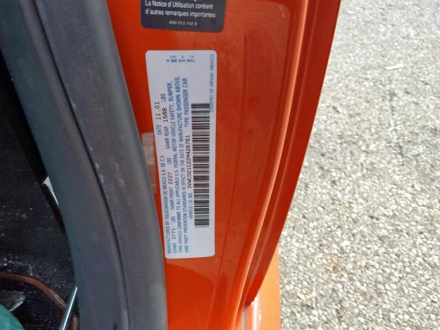 3VWCD21C22M426761 - 2002 VOLKSWAGEN NEW BEETLE ORANGE photo 10