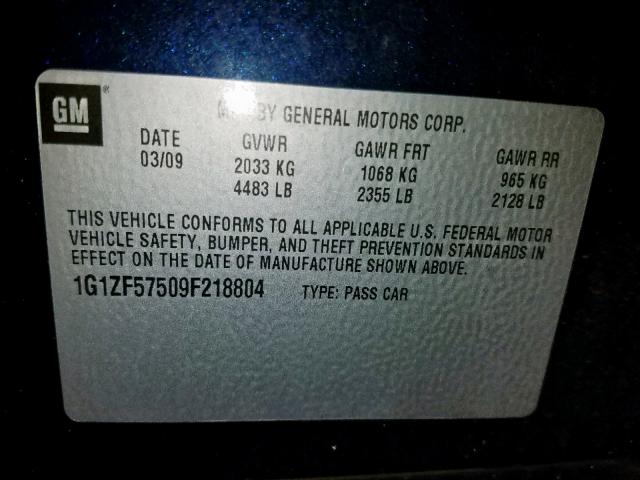 1G1ZF57509F218804 - 2009 CHEVROLET MALIBU HYB BLUE photo 10