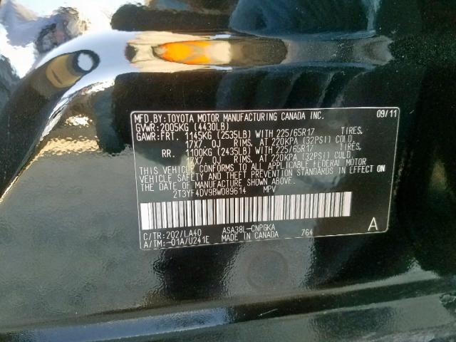 2T3YF4DV9BW089614 - 2011 TOYOTA RAV4 LIMIT BLACK photo 10