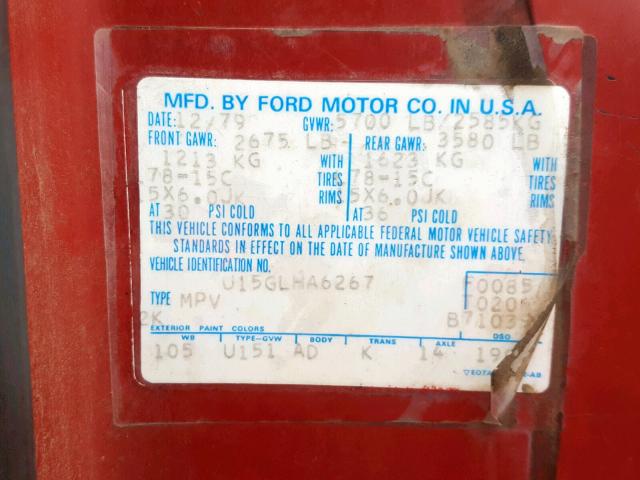 U15GLHA6267 - 1980 FORD BRONCO RED photo 10