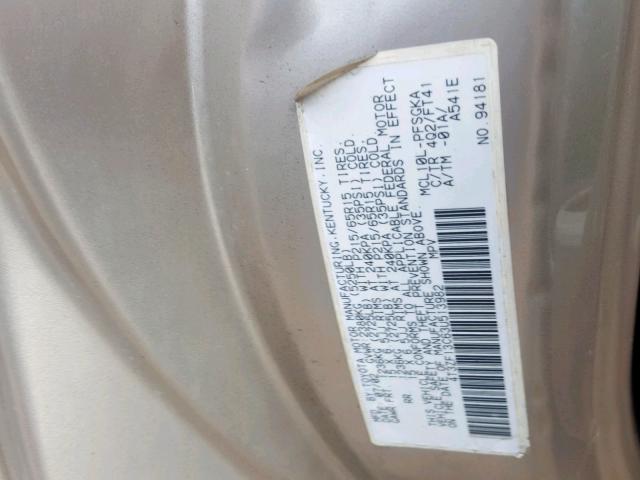 4T3ZF13C63U513982 - 2003 TOYOTA SIENNA LE TAN photo 10