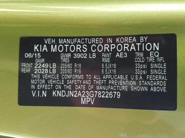 KNDJN2A23G7822679 - 2016 KIA SOUL GREEN photo 10