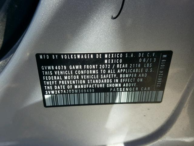 3VW2K7AJ0DM309499 - 2013 VOLKSWAGEN JETTA BASE Արծաթագույն լուսանկար 10