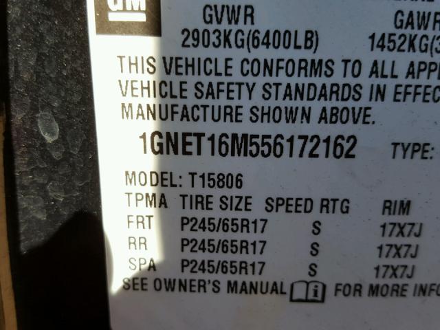 1GNET16M556172162 - 2005 CHEVROLET TRAILBLAZE BLACK photo 10