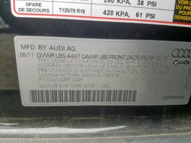 WAUFEAFM9CA041282 - 2012 AUDI A3 PREMIUM BLACK photo 10