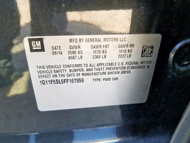 1G11F5SL5FF167959 - 2015 CHEVROLET MALIBU LTZ GRAY photo 10