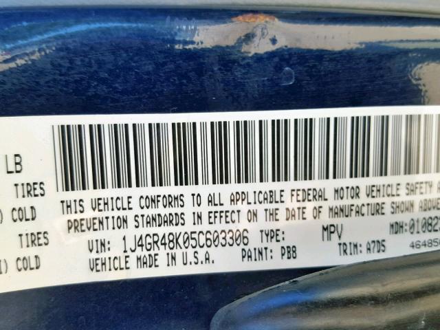 1J4GR48K05C603306 - 2005 JEEP GRAND CHER BLUE photo 10