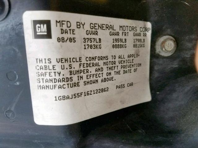 1G8AJ55F16Z122862 - 2006 SATURN ION LEVEL GRAY photo 10