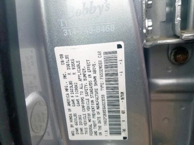 1HGCP26859A023056 - 2009 HONDA ACCORD EXL SILVER photo 10