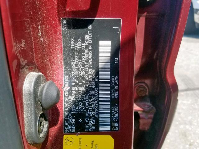 JTEEP21A750068383 - 2005 TOYOTA HIGHLANDER RED photo 10