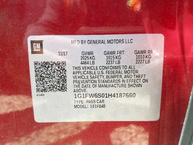 1G1FW6S01H4187660 - 2017 CHEVROLET BOLT EV LT RED photo 10