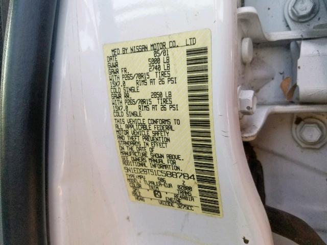 5N1ED28T51C588784 - 2001 NISSAN XTERRA XE WHITE photo 10