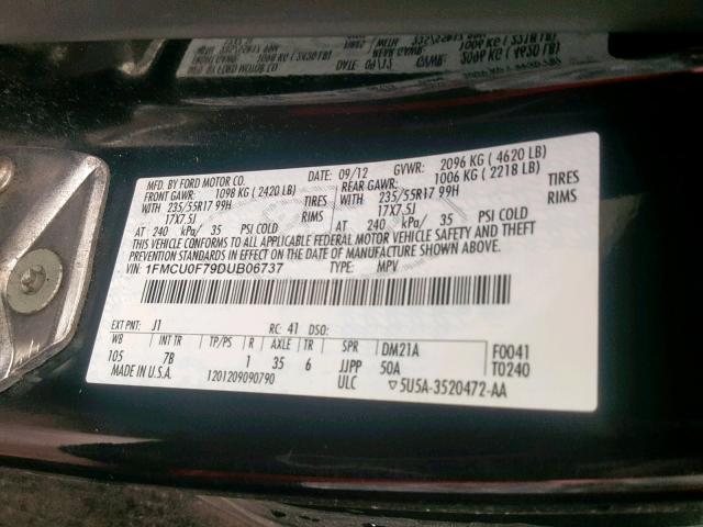 1FMCU0F79DUB06737 - 2013 FORD ESCAPE S BLACK photo 10