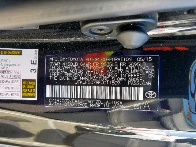 JTKJF5C78FJ011509 - 2015 TOYOTA SCION TC შავი ფოტო 10