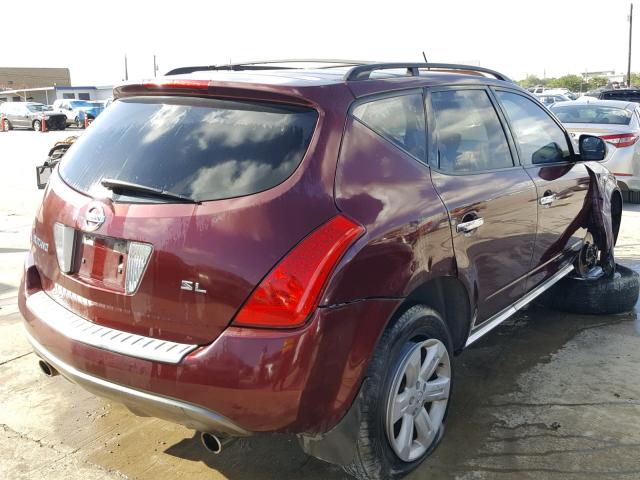 JN8AZ08T96W424165 - 2006 NISSAN MURANO MAROON photo 4