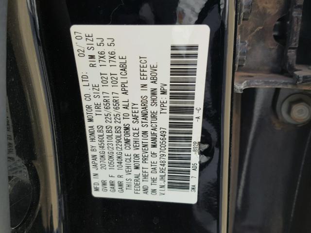 JHLRE48797C056497 - 2007 HONDA CR-V EXL BLACK photo 10