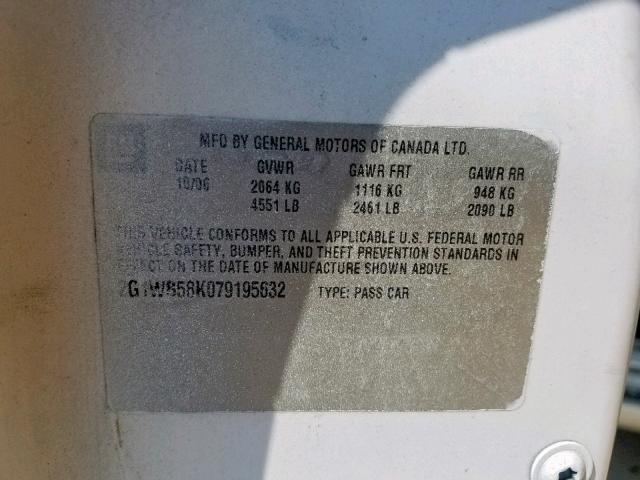 2G1WU581869173765 - 2006 CHEVROLET IMPALA LTZ WHITE photo 10