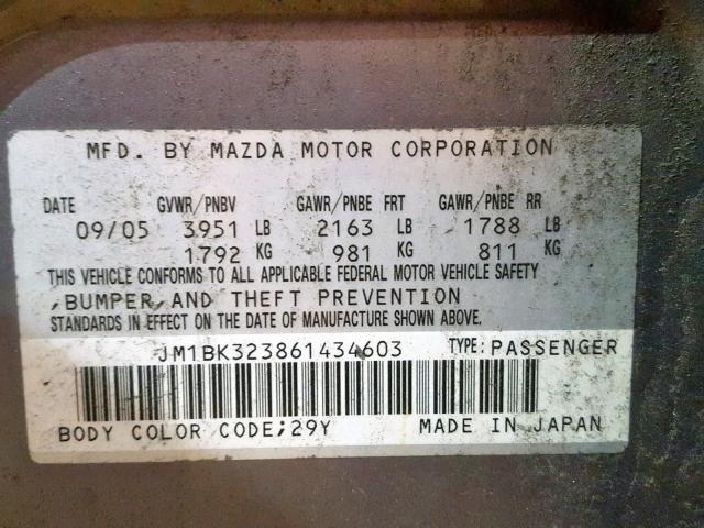 JM1BK323861434603 - 2006 MAZDA 3 S GRAY photo 10